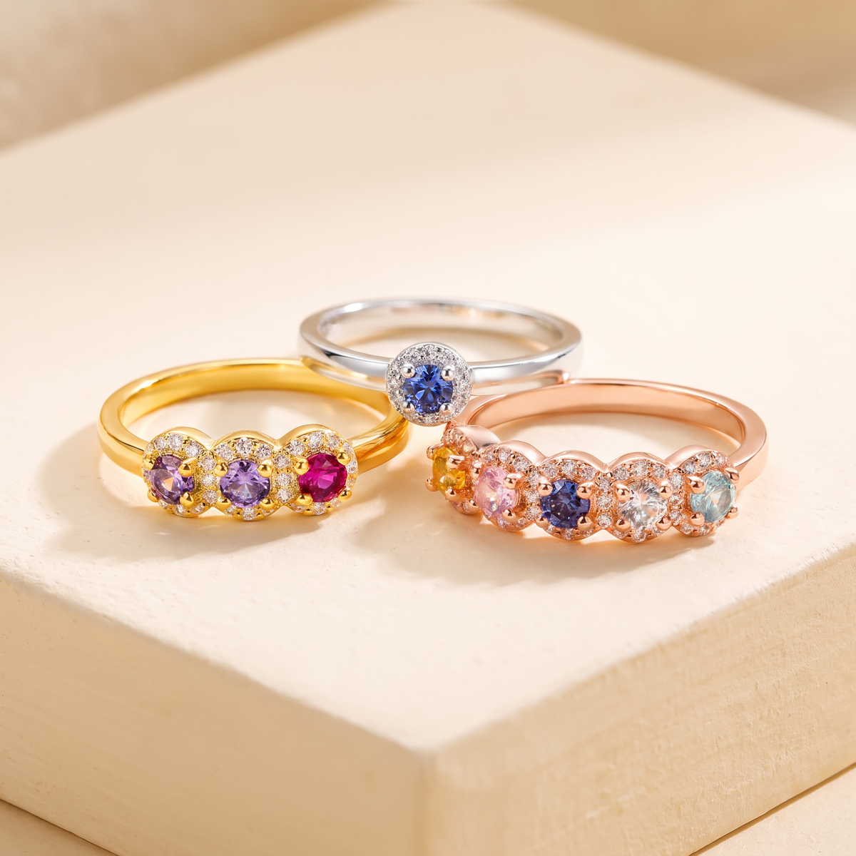 Custom Family Birthstone Ring with Zircons