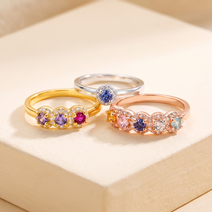 Custom Family Birthstone Ring with Zircons