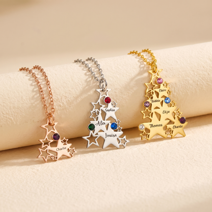 Custom Christmas Tree Necklace with Birthstones & Names