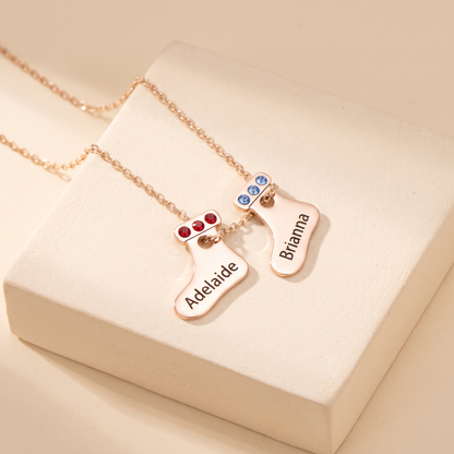 Custom Holiday Stocking Charms Necklace with Birthstone & Name