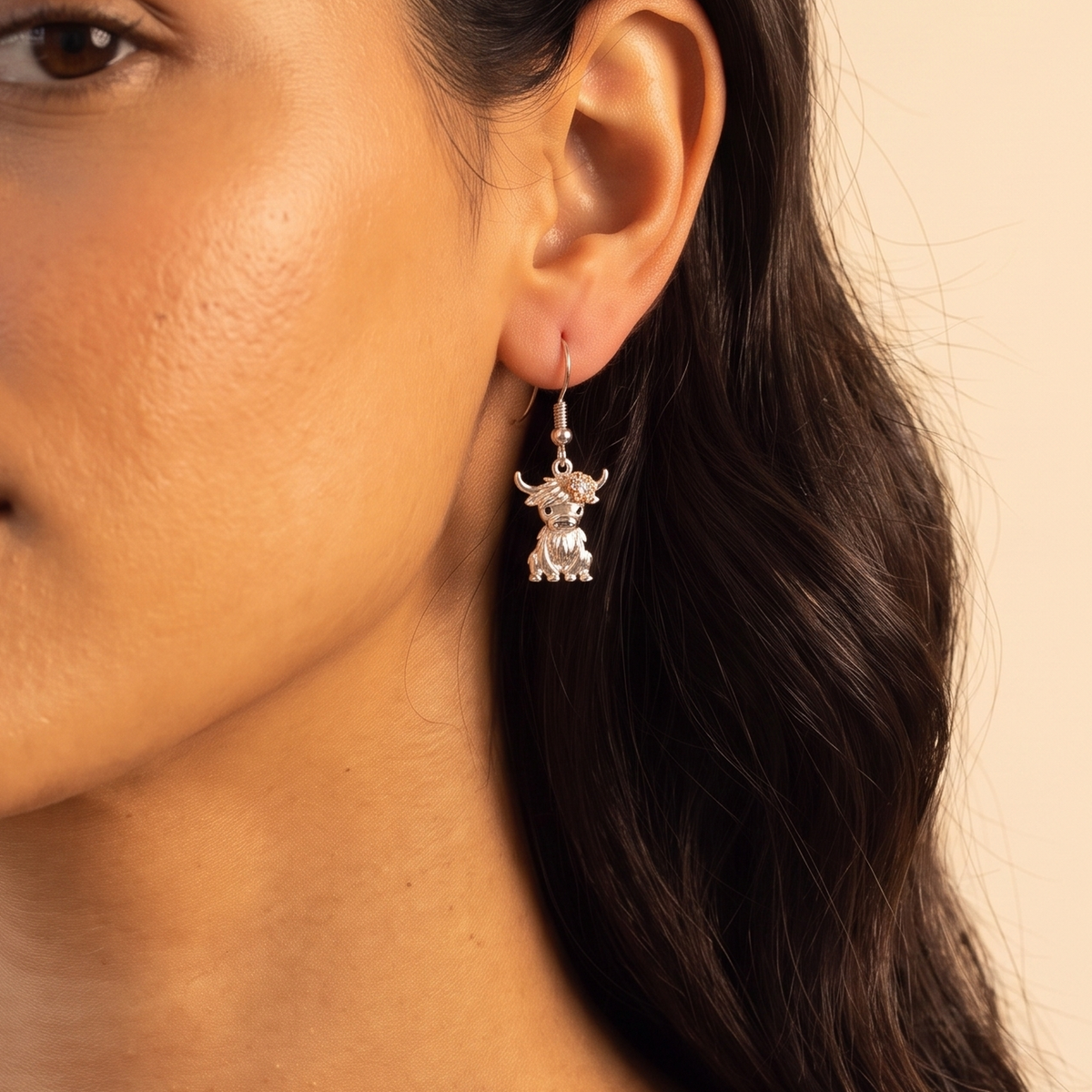 Birthstone Floral Highland Cow Earrings