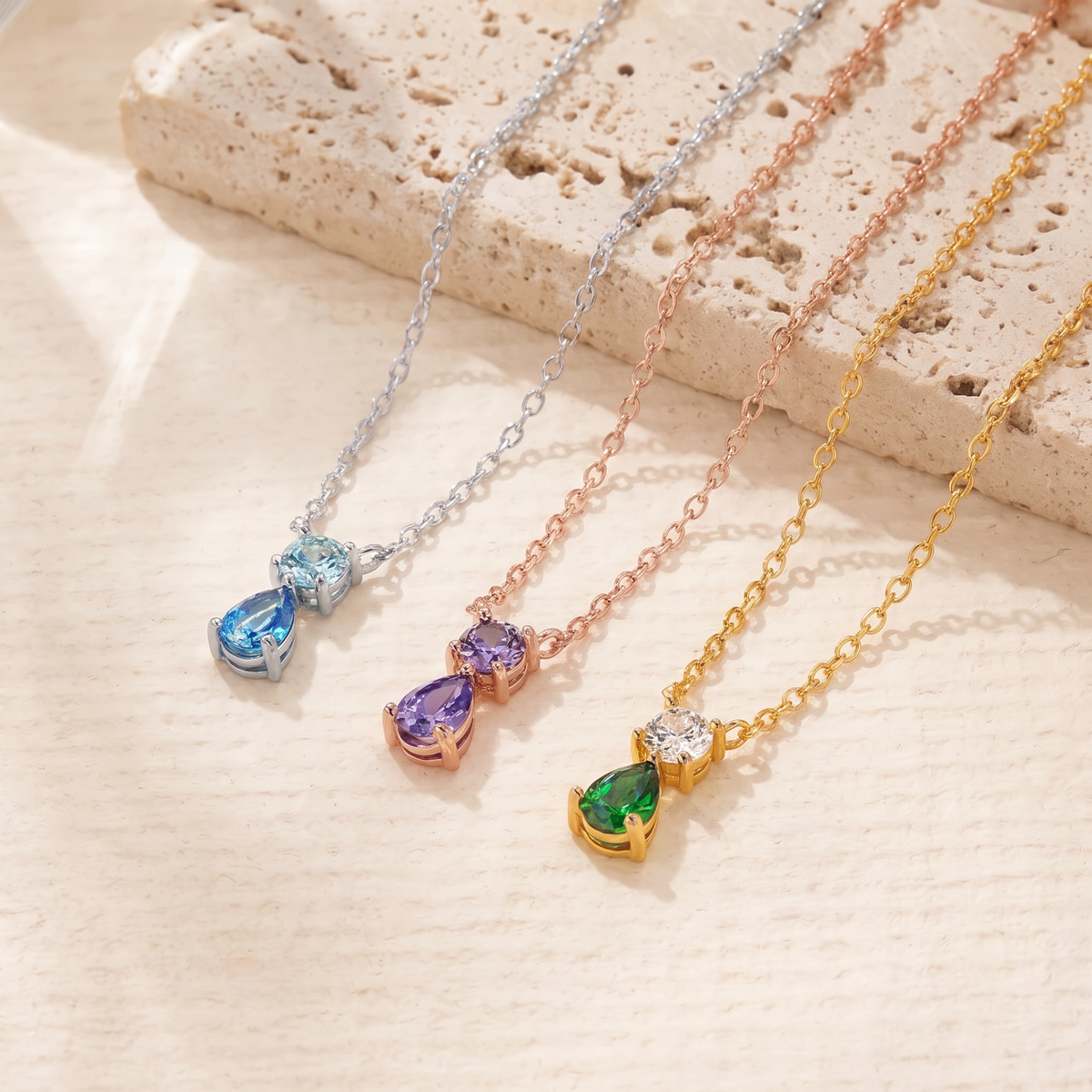 Personalized Tear Drop Birthstone Pendant Necklace