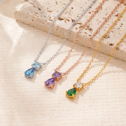 Personalized Tear Drop Birthstone Pendant Necklace