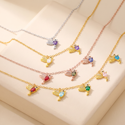 Personalized Hummingbirds Birthstones Necklace