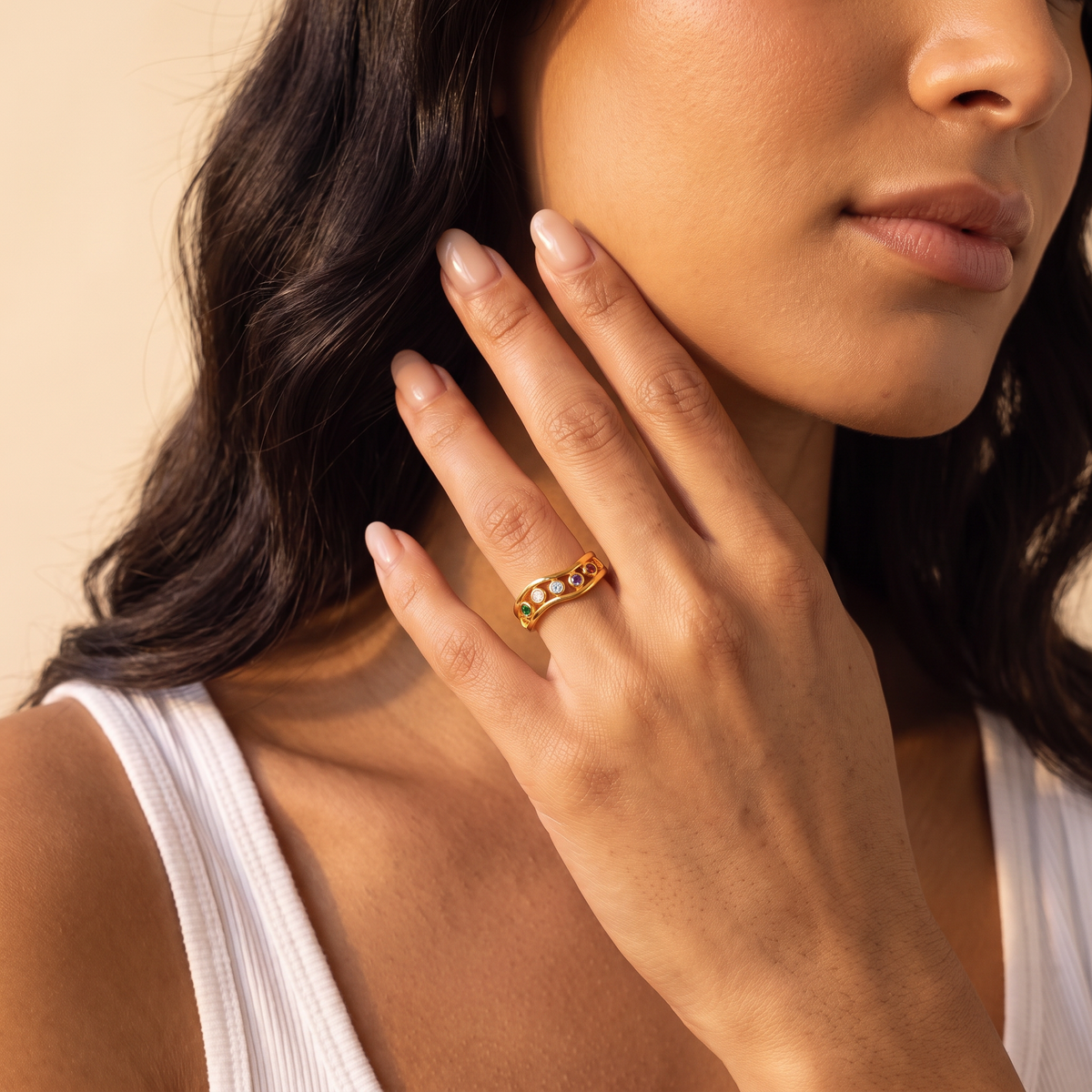 Personalized Contour Stacking Family Birthstones Ring