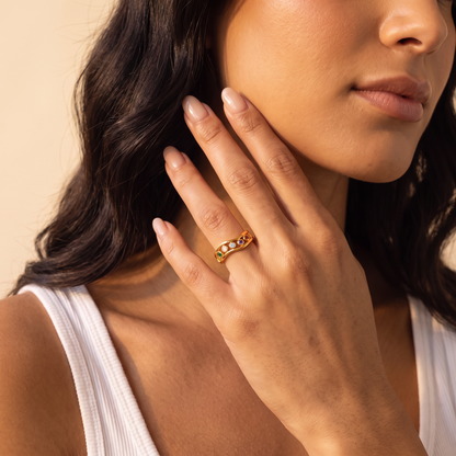 Personalized Contour Stacking Family Birthstones Ring