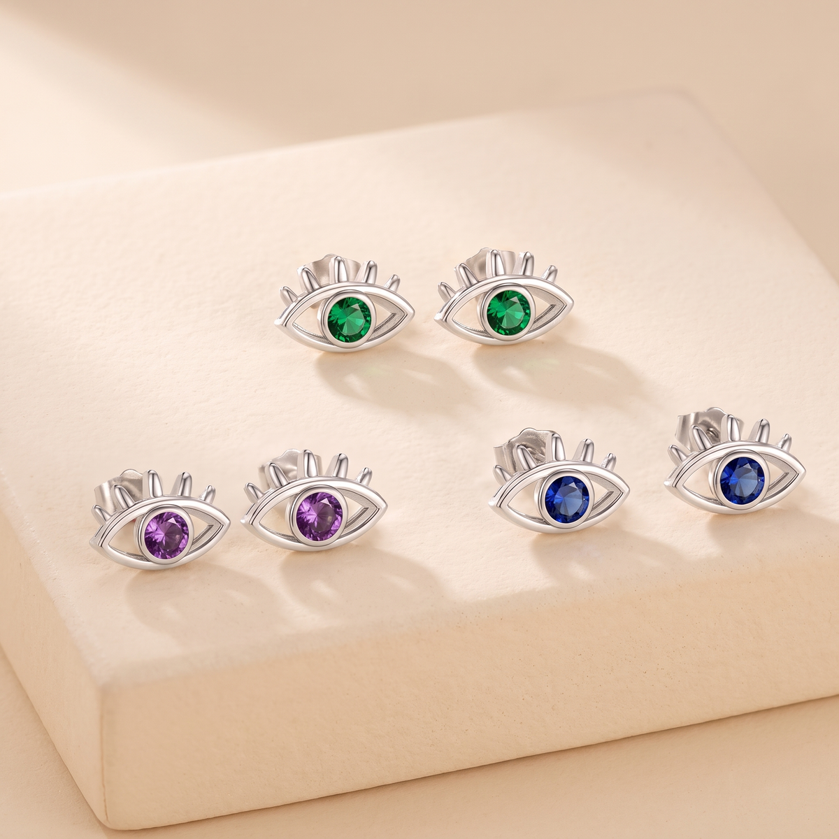 Personalized Birthstone Evil Eye Stud Earrings