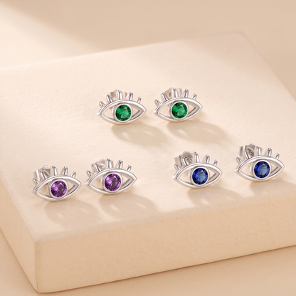 Personalized Birthstone Evil Eye Stud Earrings