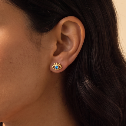 Personalized Birthstone Evil Eye Stud Earrings