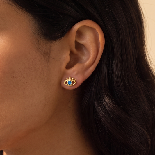 Personalized Birthstone Evil Eye Stud Earrings