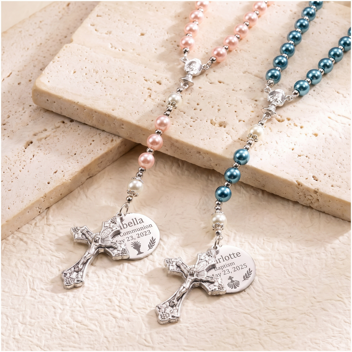 Personalized Name & Date Rosary Necklace