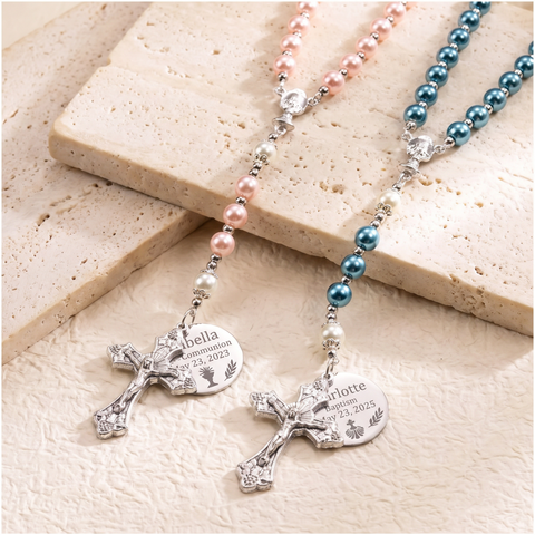 Personalized Name & Date Rosary Necklace