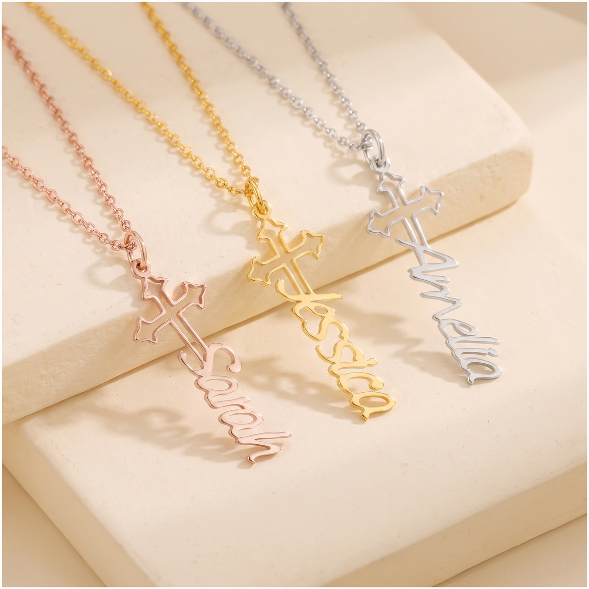 Custom Dainty Cross and Name Necklace