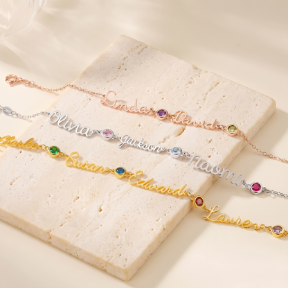 Personalized Dainty Names and Birthstones Bracelet