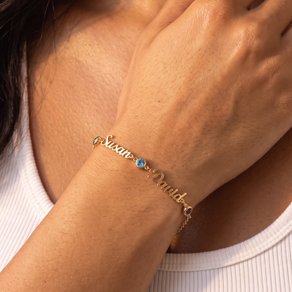 Personalized Dainty Names and Birthstones Bracelet