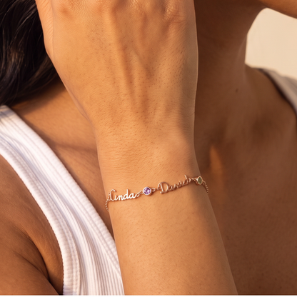 Personalized Dainty Names and Birthstones Bracelet