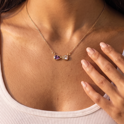 Couples Birthstone Necklace, Personalized Infinity Necklace for Her