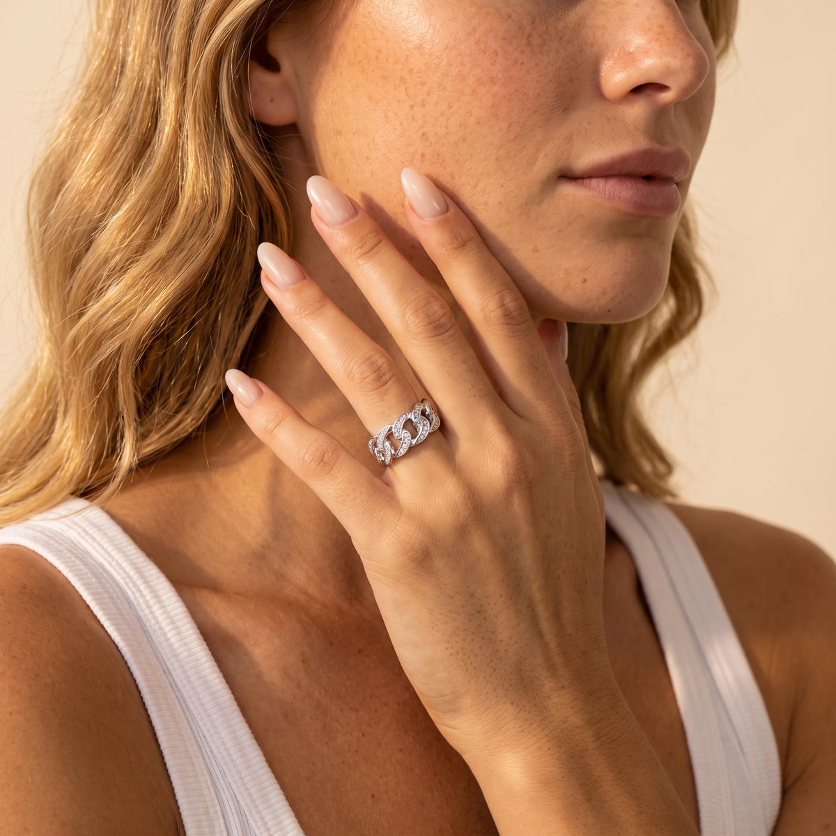 Diamante Cuban Link Chain Ring