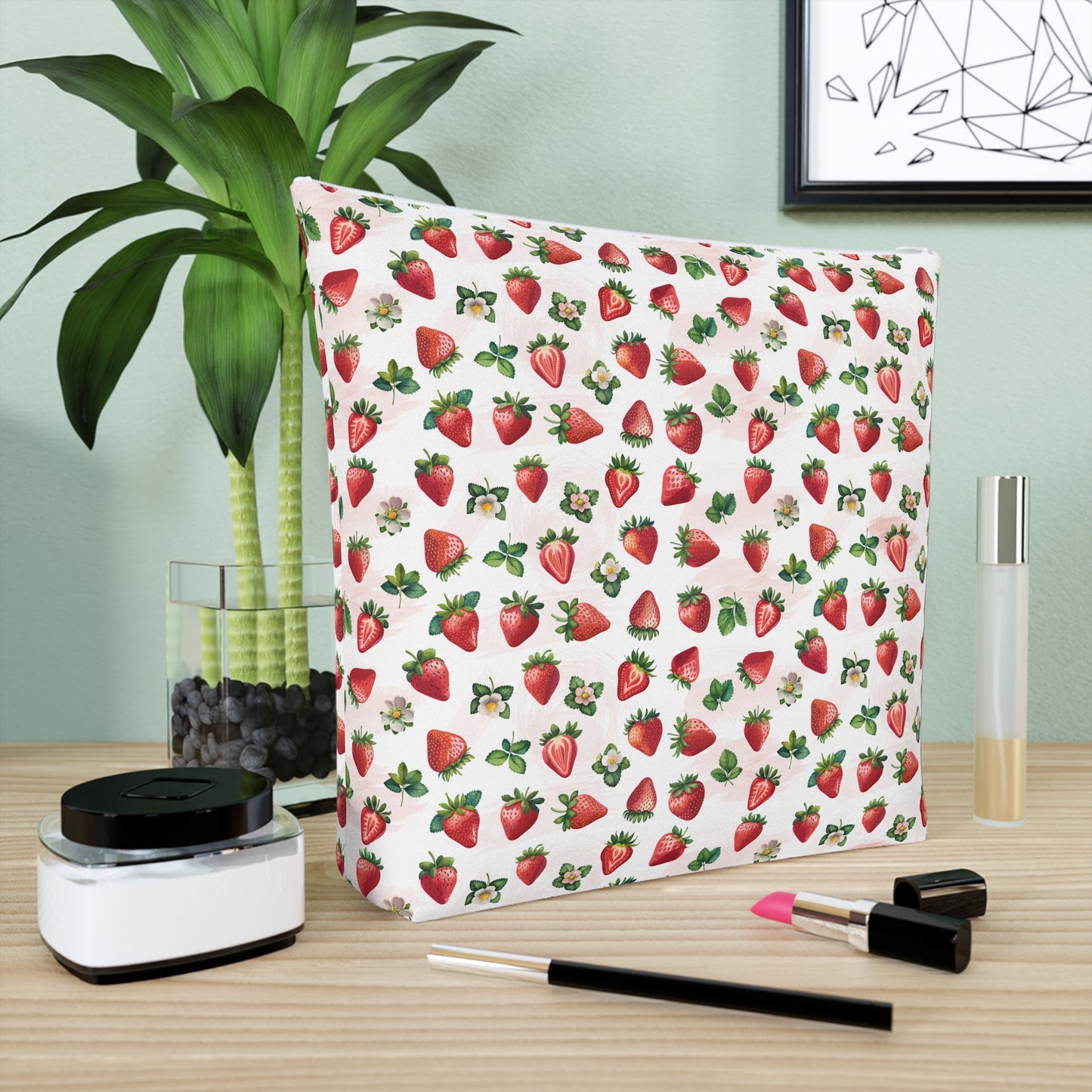 Strawberry Print Cotton Cosmetic Bag/Makeup Travel Pouch