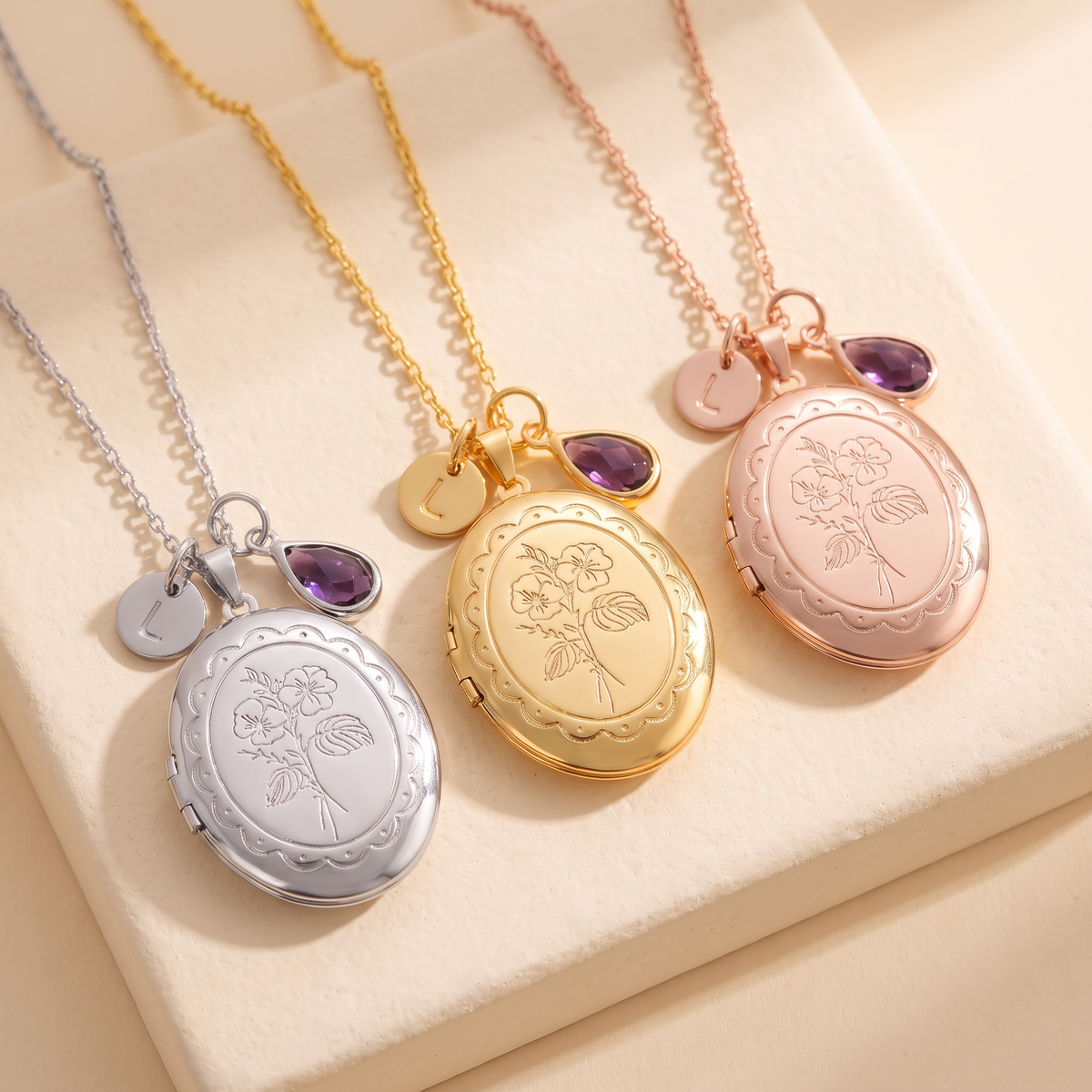 Birth Flower Locket with Birthstone