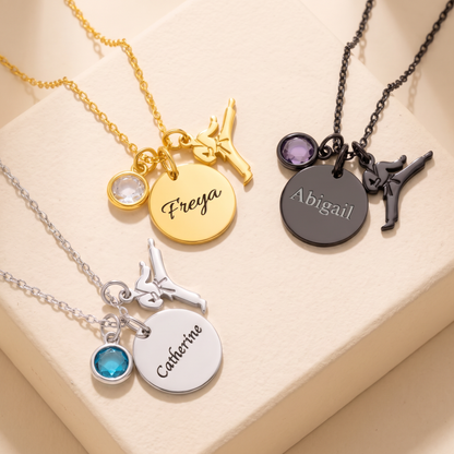 Custom Name Martial Arts Necklace with Birthstone
