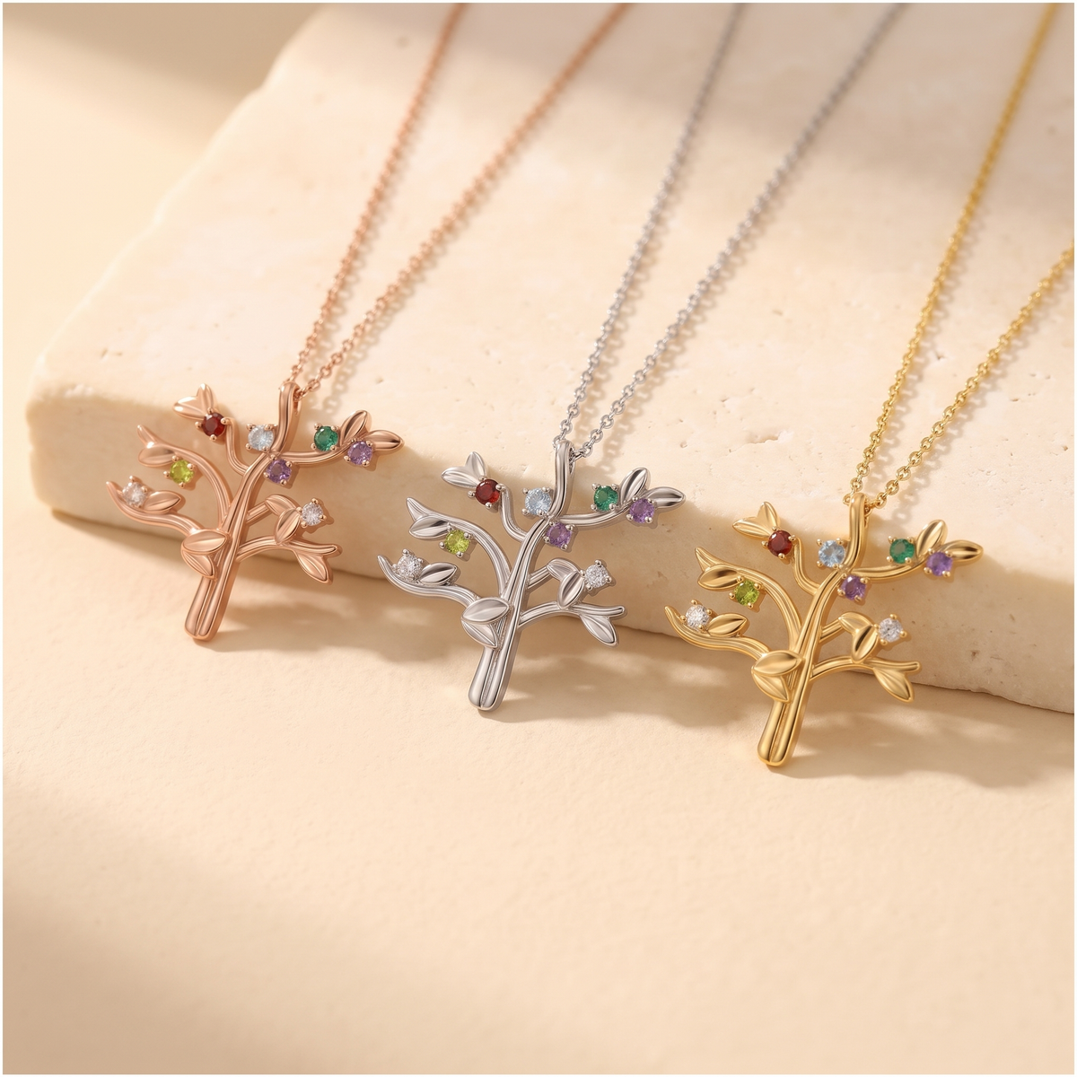 Family Tree Necklace with Birthstones