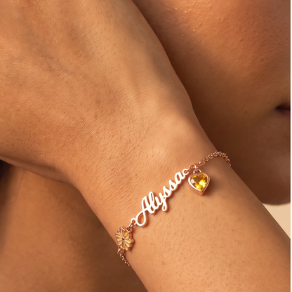 Birth Flower Bracelet with Heart Birthstone & Initial