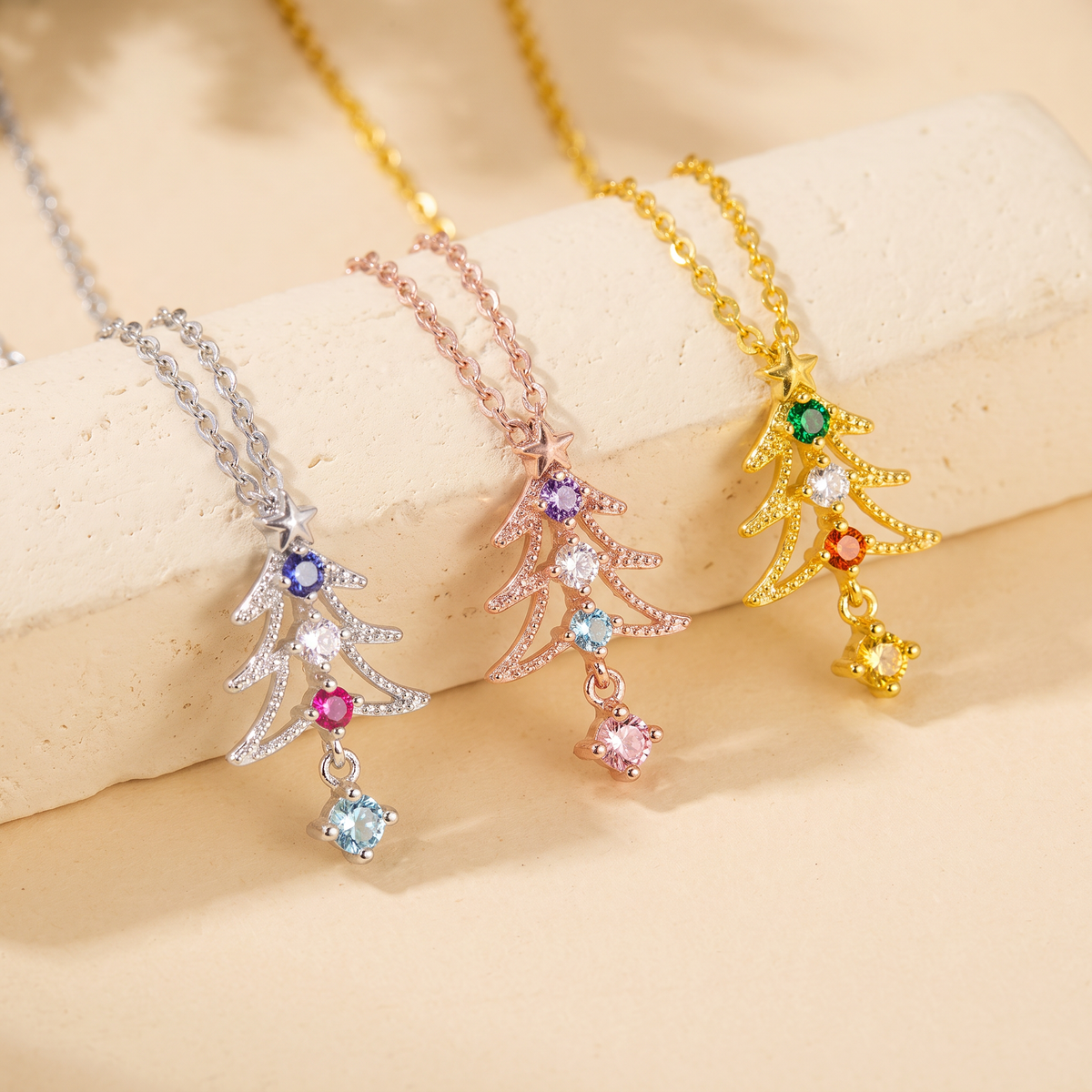Custom Christmas Tree Birthstone Necklace