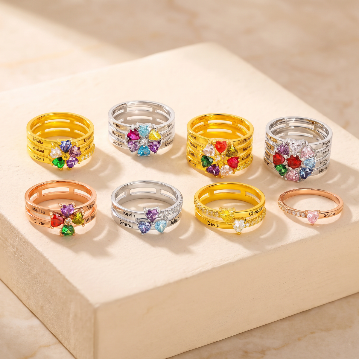 Personalized Family Birthstone Ring with Names