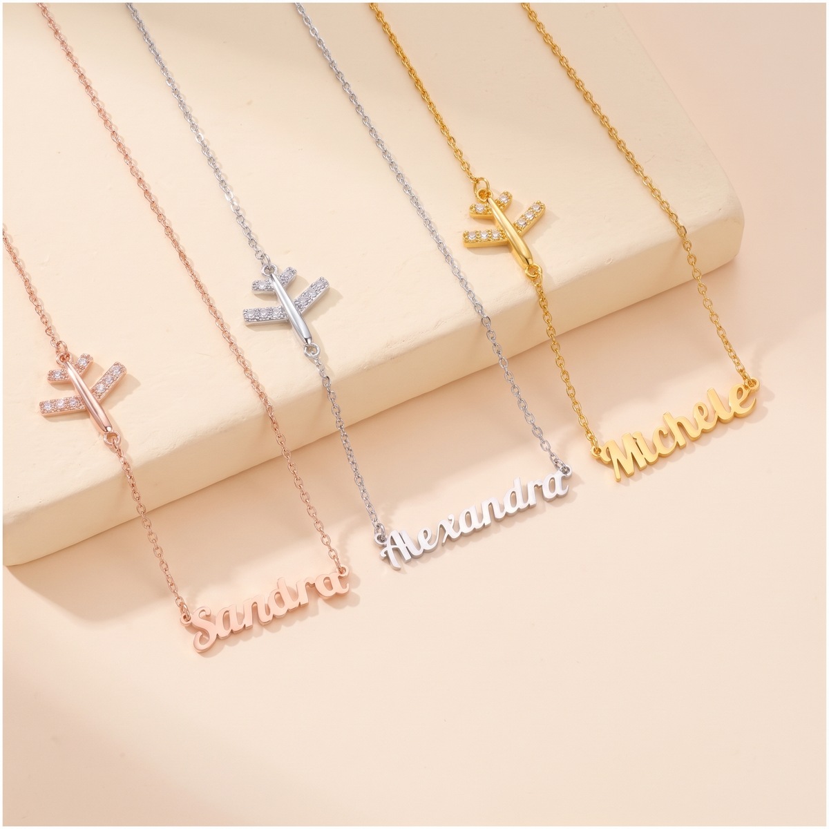 Personalized Sideways Airplane Necklace with Name, Dainty Travel Necklace