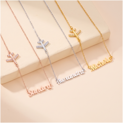 Personalized Sideways Airplane Necklace with Name, Dainty Travel Necklace
