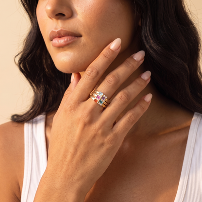 Family Names Ring with Baguette Birthstones