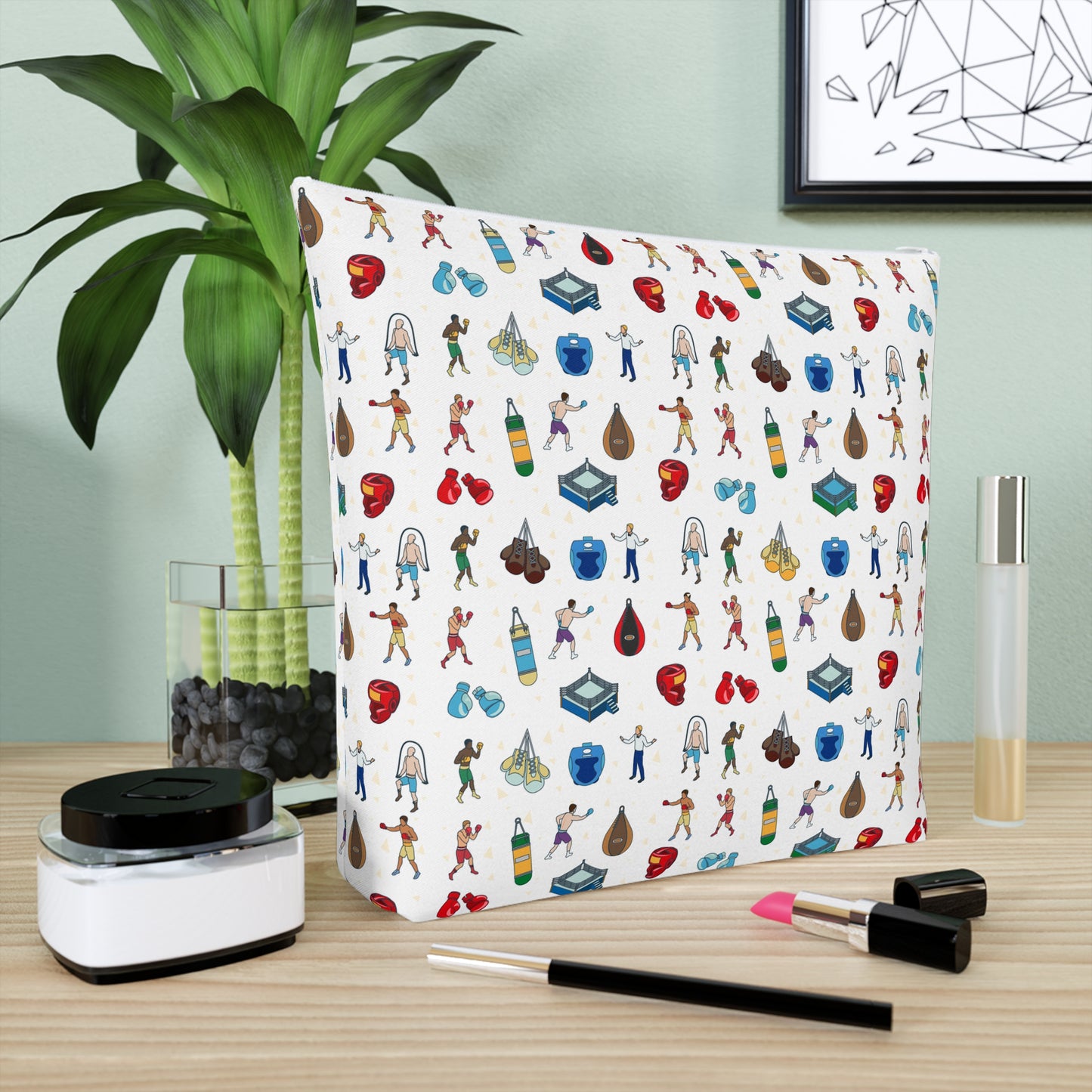 Boxing Print Cotton Cosmetic Bag/Makeup Organizer & Travel Pouch