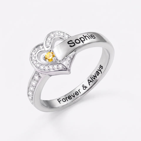 Custom Family Names Heart Ring with 1-8 Birthstones