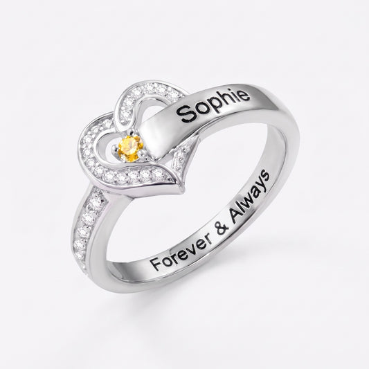 custom family names heart ring with 1 8 birthstones