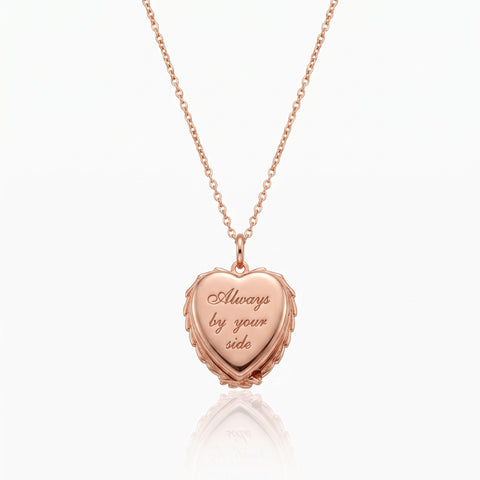Angel Wings Urn Locket Necklace with Photo, Personalized Heart Cremation Locket for Ashes