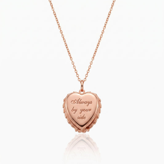 Angel Wings Urn Locket Necklace with Photo, Personalized Heart Cremation Locket for Ashes photo 1