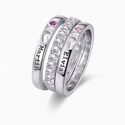 custom double baby name birthstone stacking ring