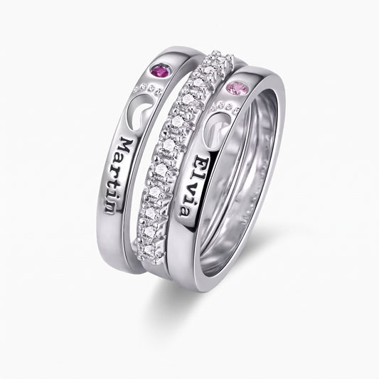 custom double baby name birthstone stacking ring