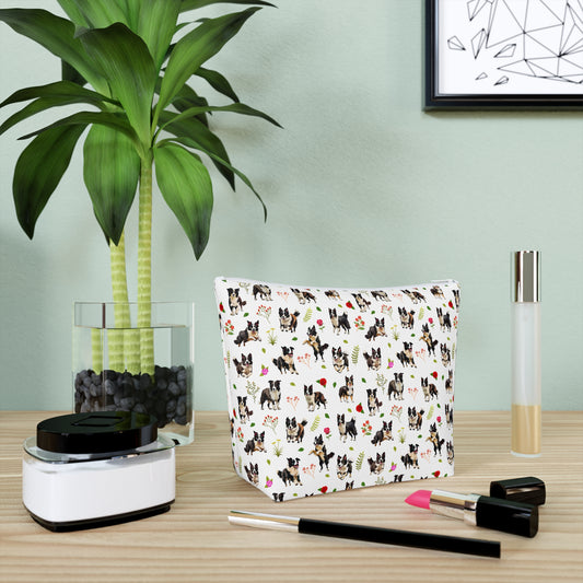 Border Collie Print Cotton Cosmetic Bag/Makeup Travel Pouch