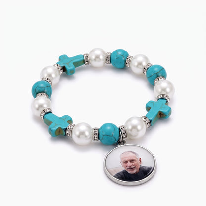 custom photo cross beaded bracelet with angel wings