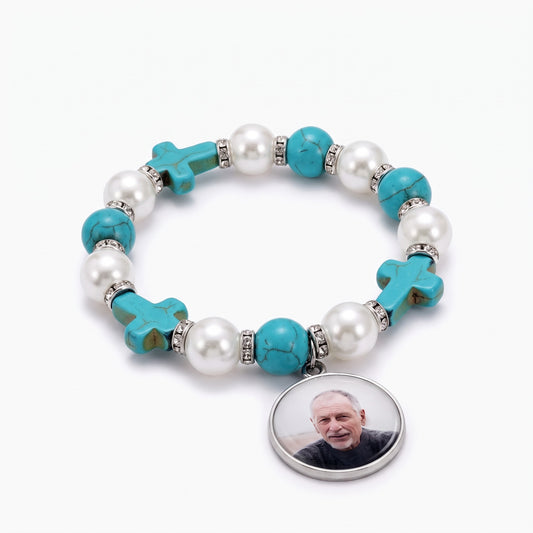 custom photo cross beaded bracelet with angel wings