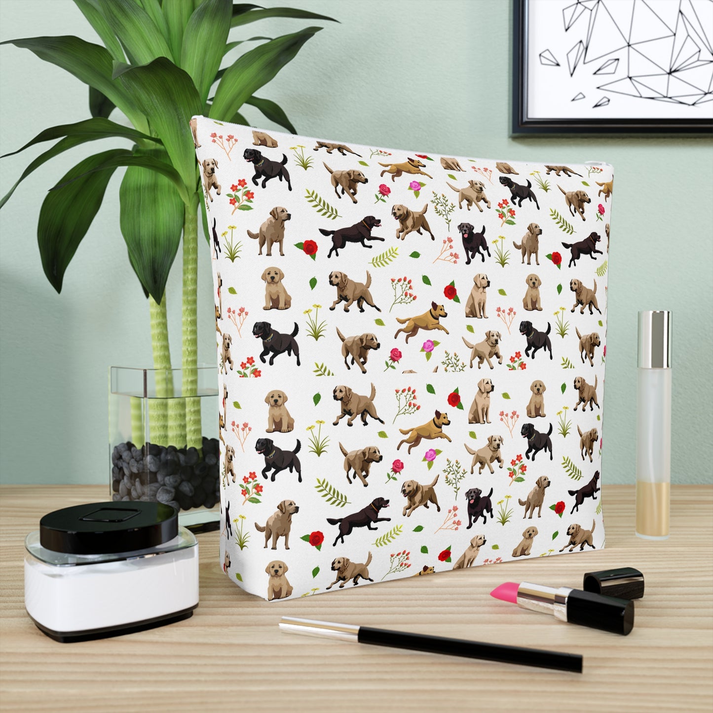 Labrador Print Cotton Cosmetic Bag/Makeup Organizer & Toiletry Bag