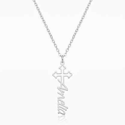 custom dainty cross and name necklace