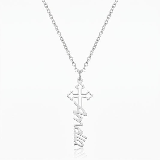 custom dainty cross and name necklace