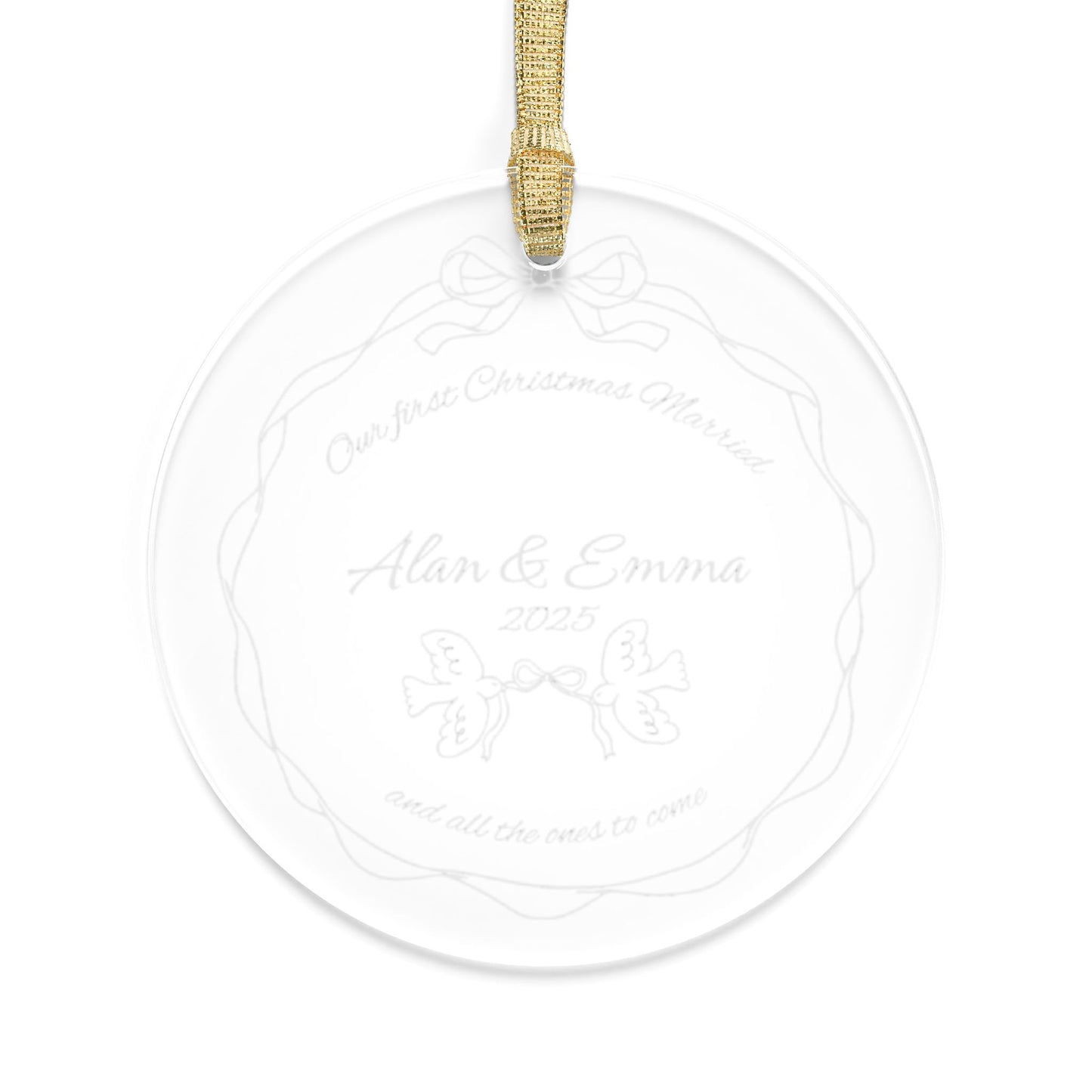 'First Christmas Married' Personalized Clear Acrylic Holiday Tree Ornaments
