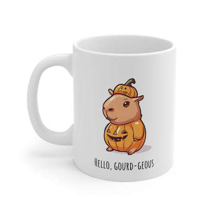Hello Gourd-geous Pumpkin Capybara Costume Themed 11oz Ceramic Mug