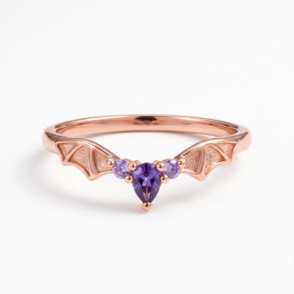 gothic bat wings ring with name