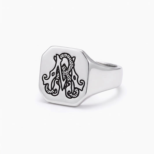 personalized double initials signet ring
