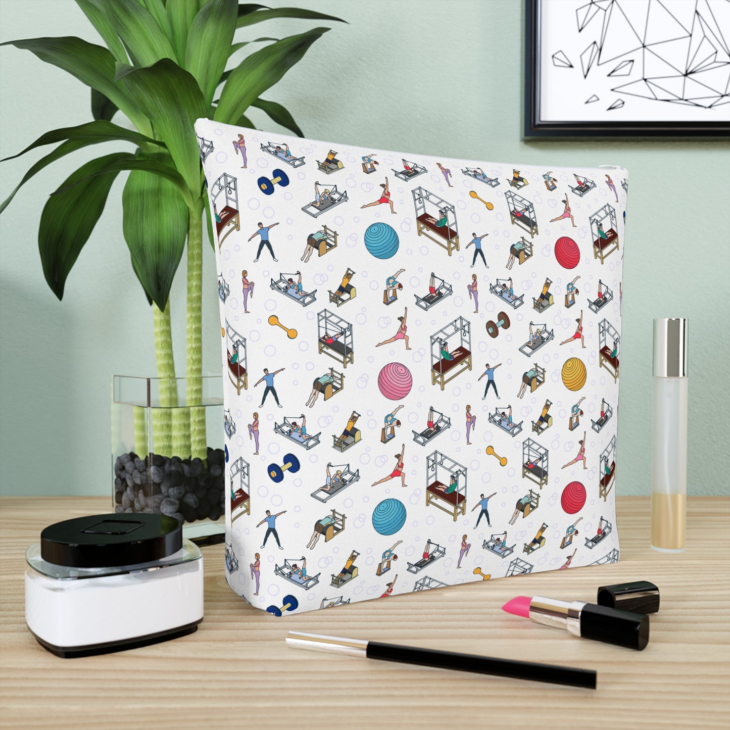 Pilates Print Cotton Cosmetic Bag/Makeup Organizer & Travel Pouch